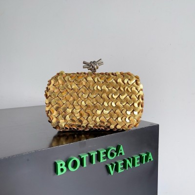 Bottega Veneta Knot Minaudiere Clutch in Gold Sequins Laminated Leather IAMBS240276