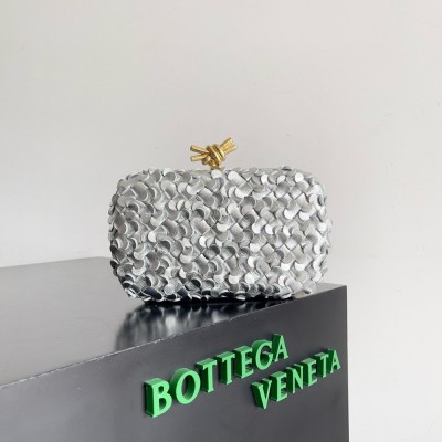 Bottega Veneta Knot Minaudiere Clutch in Silver Sequins Laminated Leather IAMBS240281