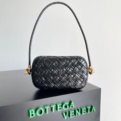 Bottega Veneta Knot Minaudiere On Strap In Black Foulard Intreccio Leather IAMBS240286