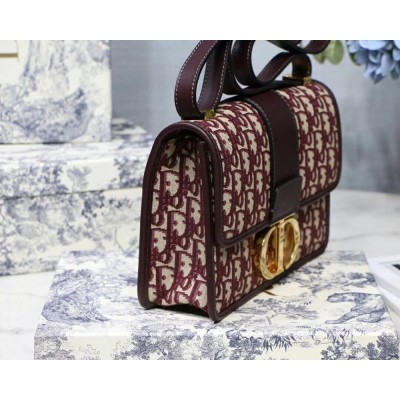 Dior 30 Montaigne Bag In Burgundy Oblique Jacquard Canvas IAMBS240459