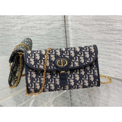 Dior Bobby East-West Chain Pouch in Blue Oblique Jacquard IAMBS241105