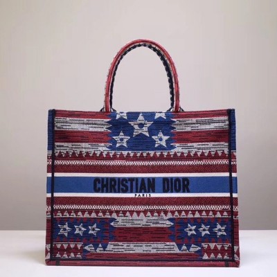 Dior Book Tote Bag In American Flag Embroidered Canvas IAMBS240546