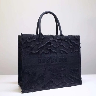 Dior Book Tote Bag In Black Camouflage Embroidered Canvas IAMBS240549