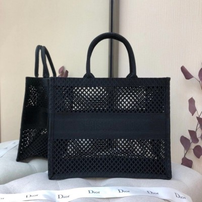 Dior Book Tote Bag In Black Mesh Embroidery IAMBS240550