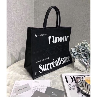 Dior Book Tote Bag In Black Surrealism Printed Calfskin IAMBS240553