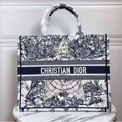 Dior Book Tote Bag In Blue Around The World Embroidered Canvas IAMBS240555