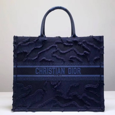 Dior Book Tote Bag In Blue Camouflage Embroidered Canvas IAMBS240556