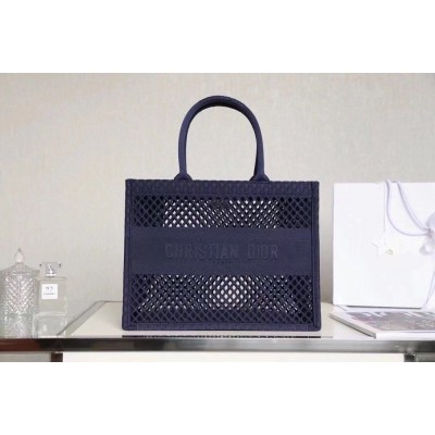 Dior Book Tote Bag In Blue Mesh Embroidery IAMBS240560