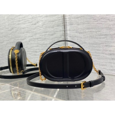 Dior CD Signature Oval Camera Bag in Black Calfskin IAMBS241222
