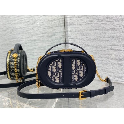 Dior CD Signature Oval Camera Bag in Blue Dior Oblique Jacquard IAMBS241223