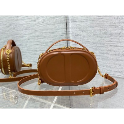 Dior CD Signature Oval Camera Bag in Brown Calfskin IAMBS241224