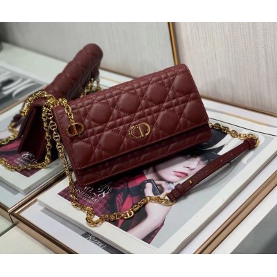 Dior Caro Belt Pouch with Chain In Bordeaux Calfskin IAMBS241107