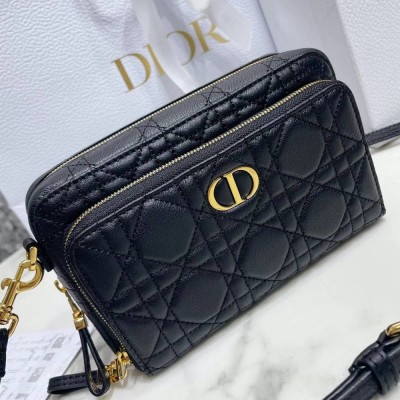 Dior Caro Double Pouch In Black Cannage Calfskin IAMBS240779