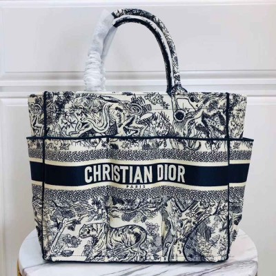 Dior Catherine Tote Bag In Blue Toile de Jouy Embroidery IAMBS241240
