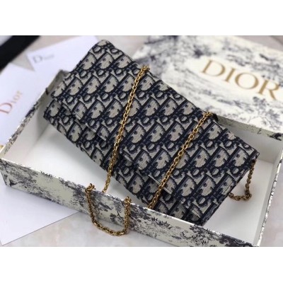 Dior Clutch Bag On Chain In Blue Oblique Canvas IAMBS240801