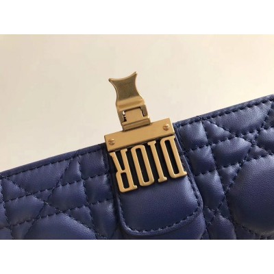 Dior DiorAddict Continental Wallet In Navy Blue Lambskin IAMBS241271