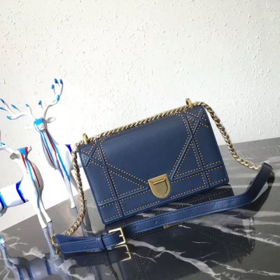 Dior Diorama Bag In Blue Studded Lambskin IAMBS240823