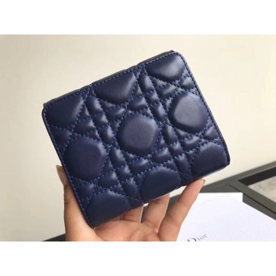Dior French DiorAddict Wallet In Navy Blue Lambskin IAMBS241276