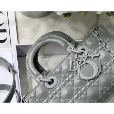 Dior Lady D-Joy Bag In Grey Calfskin with Diamond Motif IAMBS240976