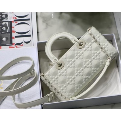 Dior Lady D-Joy Bag In White Calfskin with Diamond Motif IAMBS240979