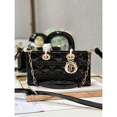Dior Lady D-Joy Medium Bag In Black Patent Cannage Calfskin IAMBS240982