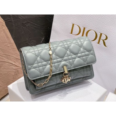 Dior Lady Dior Chain Pouch In Grey Cannage Lambskin IAMBS241115