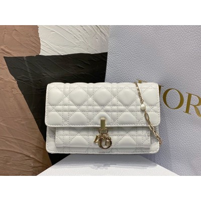 Dior Lady Dior Chain Pouch In White Cannage Lambskin IAMBS241116