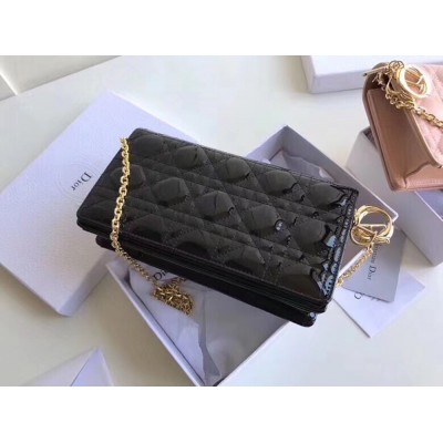 Dior Lady Dior Clutch With Chain In Black Patent IAMBS240787