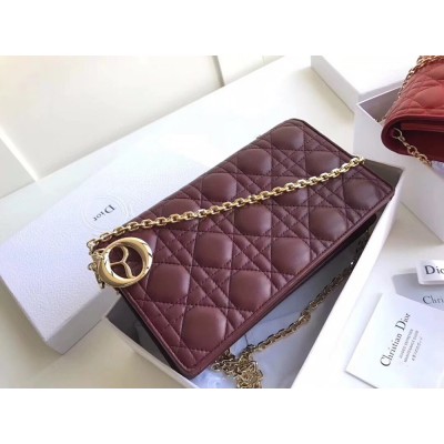 Dior Lady Dior Clutch With Chain In Bordeaux Lambskin IAMBS240788