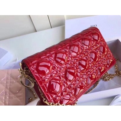 Dior Lady Dior Clutch With Chain In Red Patent Calfskin IAMBS240794