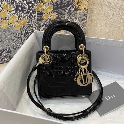 Dior Lady Dior Micro Bag In Black Patent Cannage Calfskin IAMBS240844