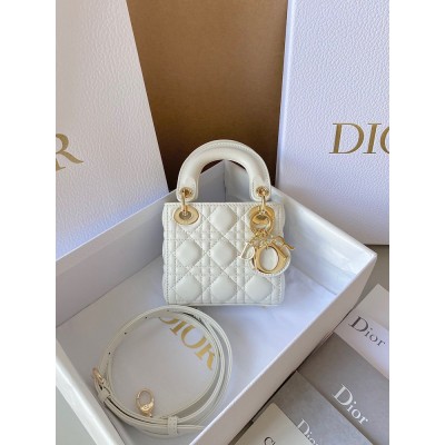 Dior Lady Dior Micro Bag In White Cannage Lambskin IAMBS240845