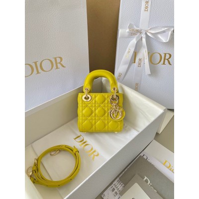 Dior Lady Dior Micro Bag In Yellow Cannage Lambskin IAMBS240846