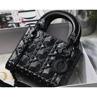 Dior Lady Dior Mini Bag In Black Calfskin with Diamond Motif IAMBS240847