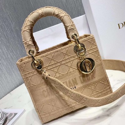 Dior Medium Lady D-Lite Bag In Beige Embroidered Canvas IAMBS241009