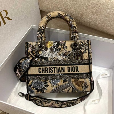 Dior Medium Lady D-Lite Bag In Beige Jardin d'Hiver Embroidery IAMBS241010