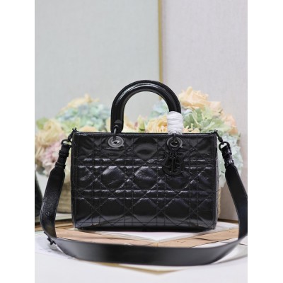 Dior Medium Lady D-Sire My ABCDior Bag in Black Crinkled Calfskin IAMBS241063