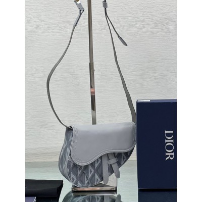 Dior Men's Mini Saddle Bag In Gray CD Diamond Canvas IAMBS241141