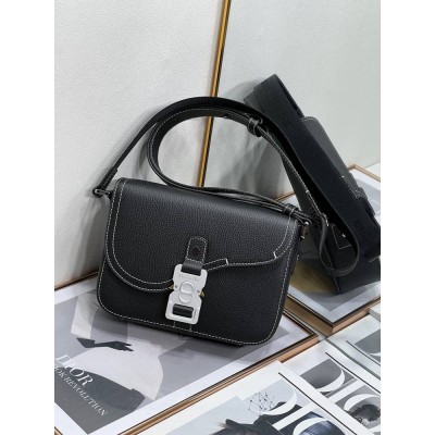Dior Men's Mini Saddle Messenger Bag In Black Grained Calfskin IAMBS241142