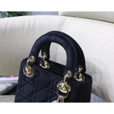 Dior Mini Lady Dior Chain Bag In Black Velvet IAMBS240811
