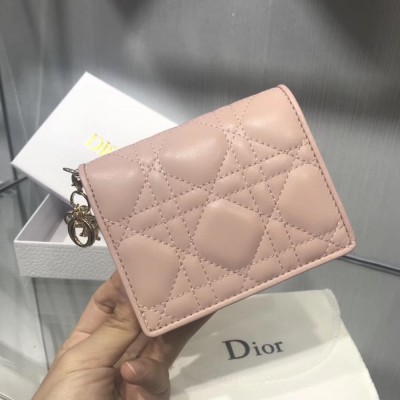 Dior Mini Lady Dior Wallet In Pink Lambskin IAMBS241285