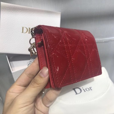 Dior Mini Lady Dior Wallet In Red Patent Leather IAMBS241286