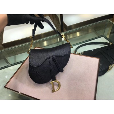 Dior Mini Saddle Bag In Black Grained Calfskin IAMBS241091