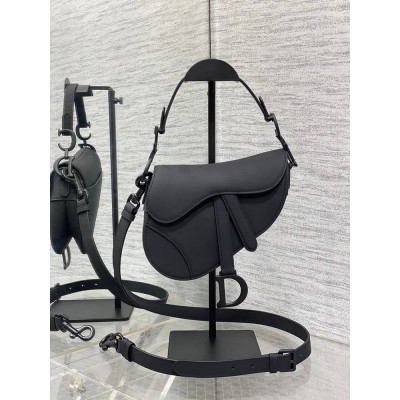 Dior Mini Saddle Bag with Strap in Black Ultramatte Calfskin IAMBS241101