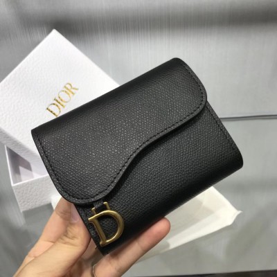 Dior Mini Saddle Tri-Fold Wallet In Black Calfskin IAMBS241287