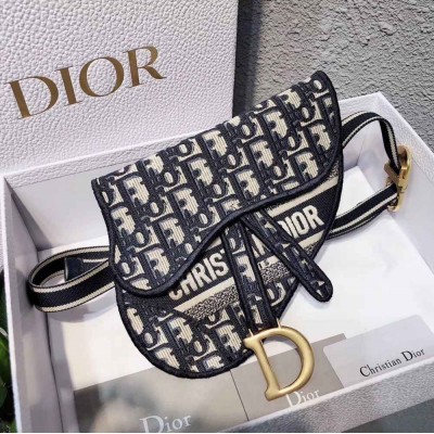 Dior Saddle Pouch Belt Bag In Blue Oblique Canvas IAMBS240495