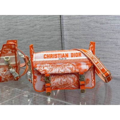 Dior Small Diorcamp Bag In Orange Transparent Toile de Jouy Canvas IAMBS240836