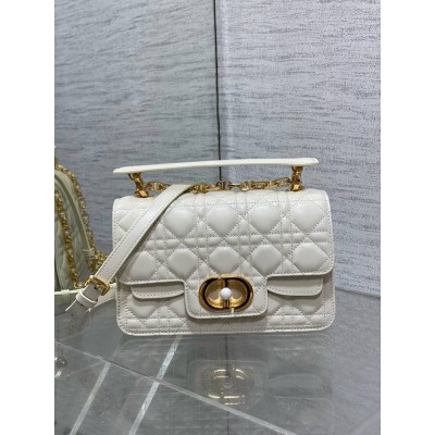 Dior Small Jolie Top Handle Bag in White Cannage Calfskin IAMBS241238