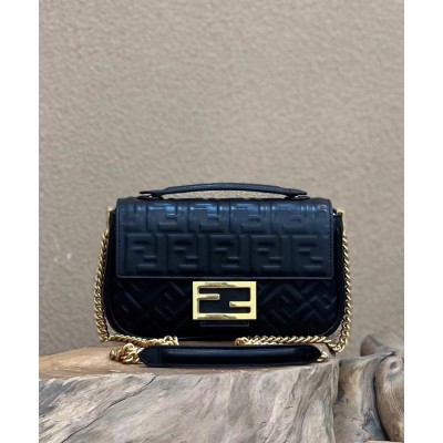 Fendi Baguette Chain Midi Bag In Black Nappa Leather IAMBS241327