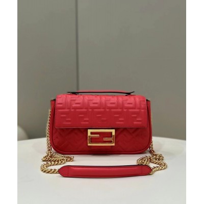 Fendi Baguette Chain Midi Bag In Red Nappa Leather IAMBS241330